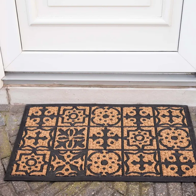 Paillasson en fibres de coco et caoutchouc avec motifs 75 x 45 cm (Mosaique)