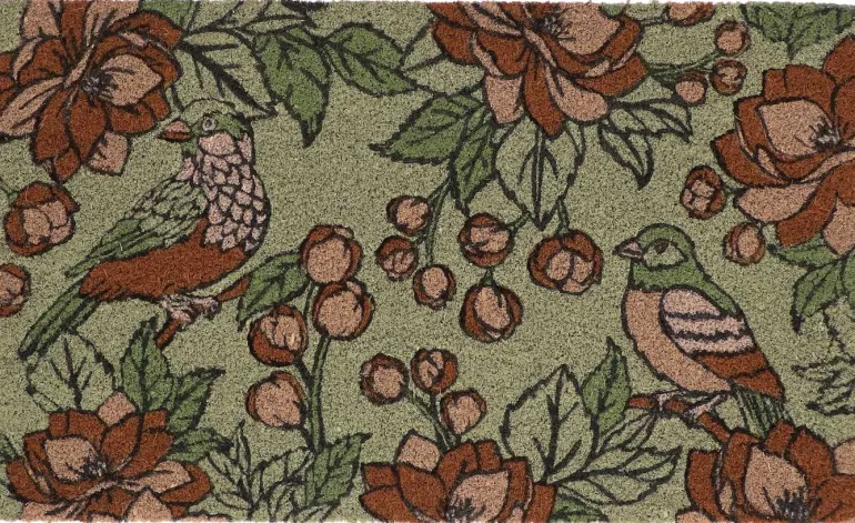 Paillasson en fibres de coco Flowers and bird (Vert)