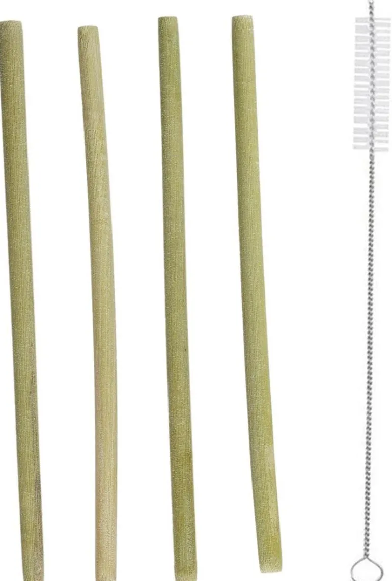 12 pailles en bambou avec goupillon