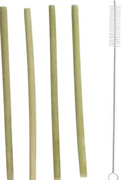 4 pailles en bambou avec goupillon