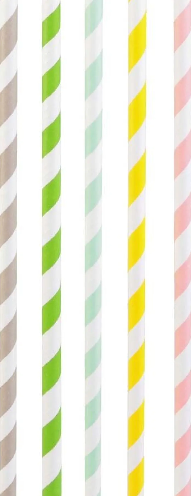 Pailles imprimées fantaisies en papier (Lot de 50) (Rayures pastels)