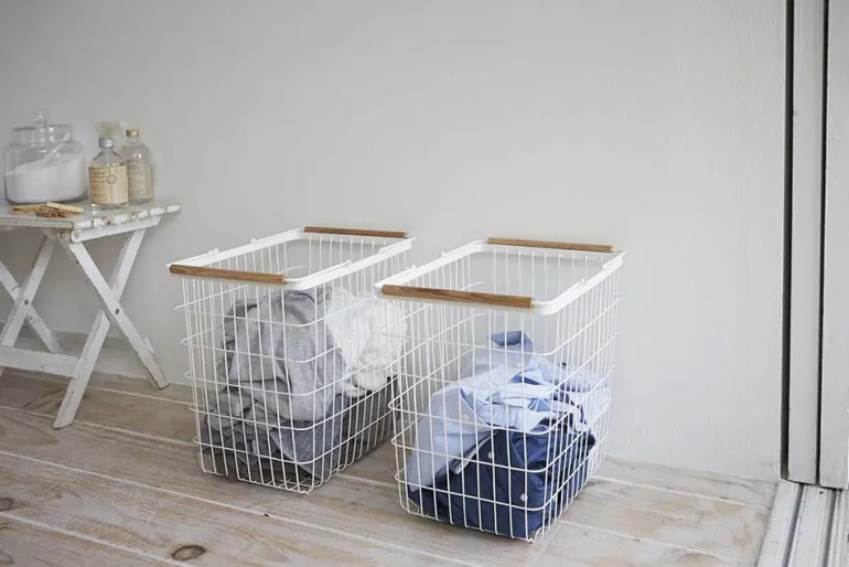Panier à linge en métal blanc Laundry