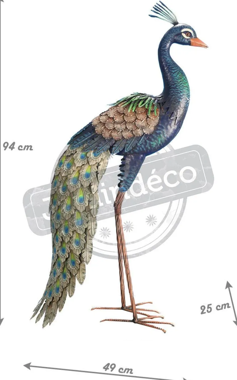 Paon décoratif en métal 94 cm