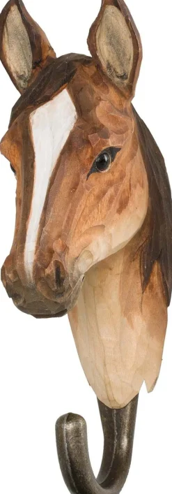 Patère animal en bois sculpté à la main et métal (Cheval pur sang arabe)
