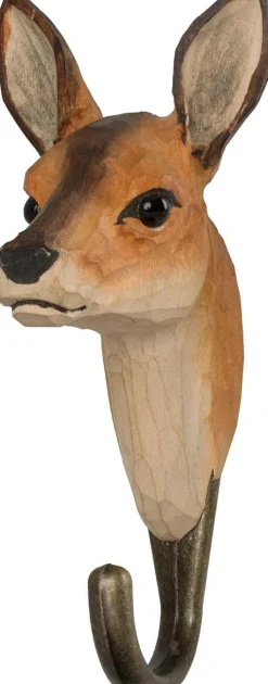 Patère animal en bois sculpté à la main et métal (Chevreuil)