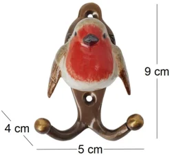 Patère animal en porcelaine 2 crochets (Rouge gorge)