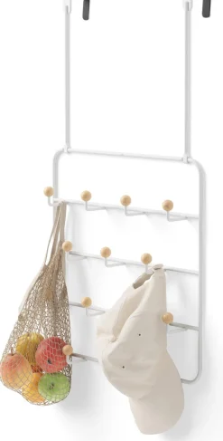Patère 14 crochets fixation murale ou dessus de porte Estique (Blanc)