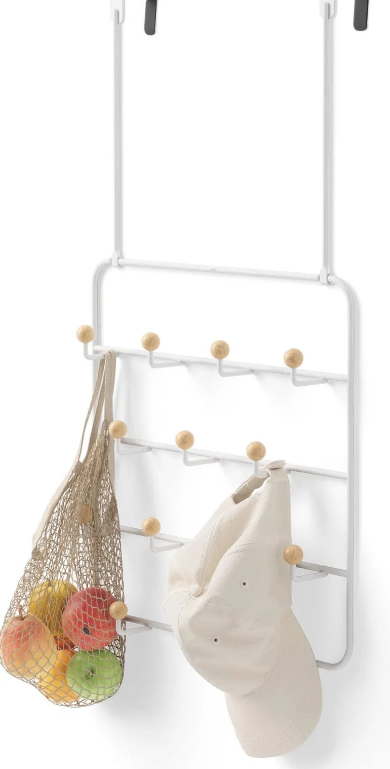 Patère 14 crochets fixation murale ou dessus de porte Estique (Blanc)