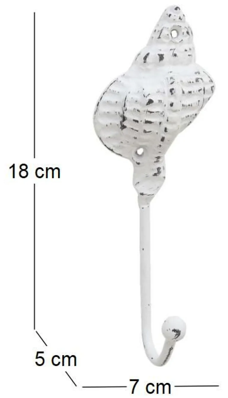 Patère en métal Coquillage 7 x 5 x 18 cm (Blanc)