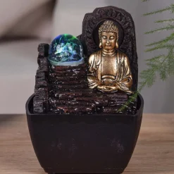 Petite fontaine d'intérieure en résine avec LED bouddha Theravada