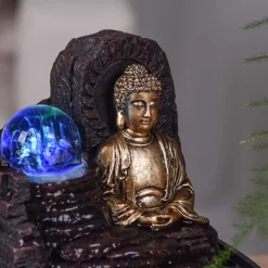 Petite fontaine d'intérieure en résine avec LED bouddha Theravada