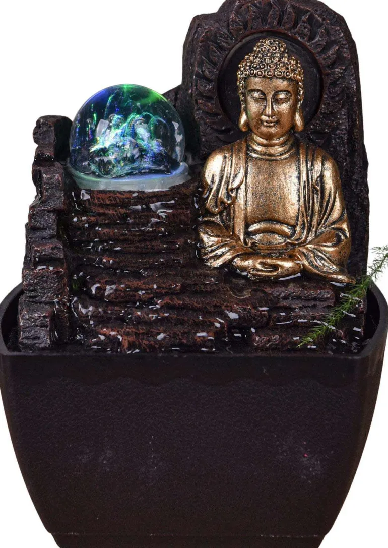 Petite fontaine d'intérieure en résine avec LED bouddha Theravada