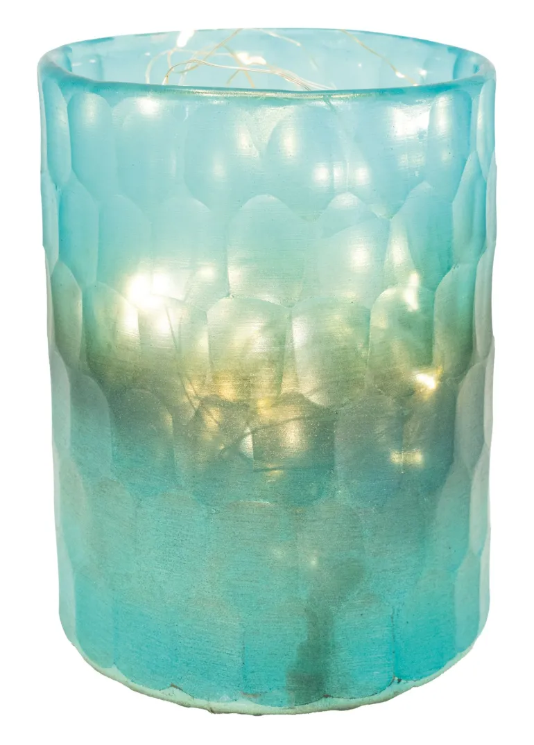 Photophore en verre mosaique turquoise