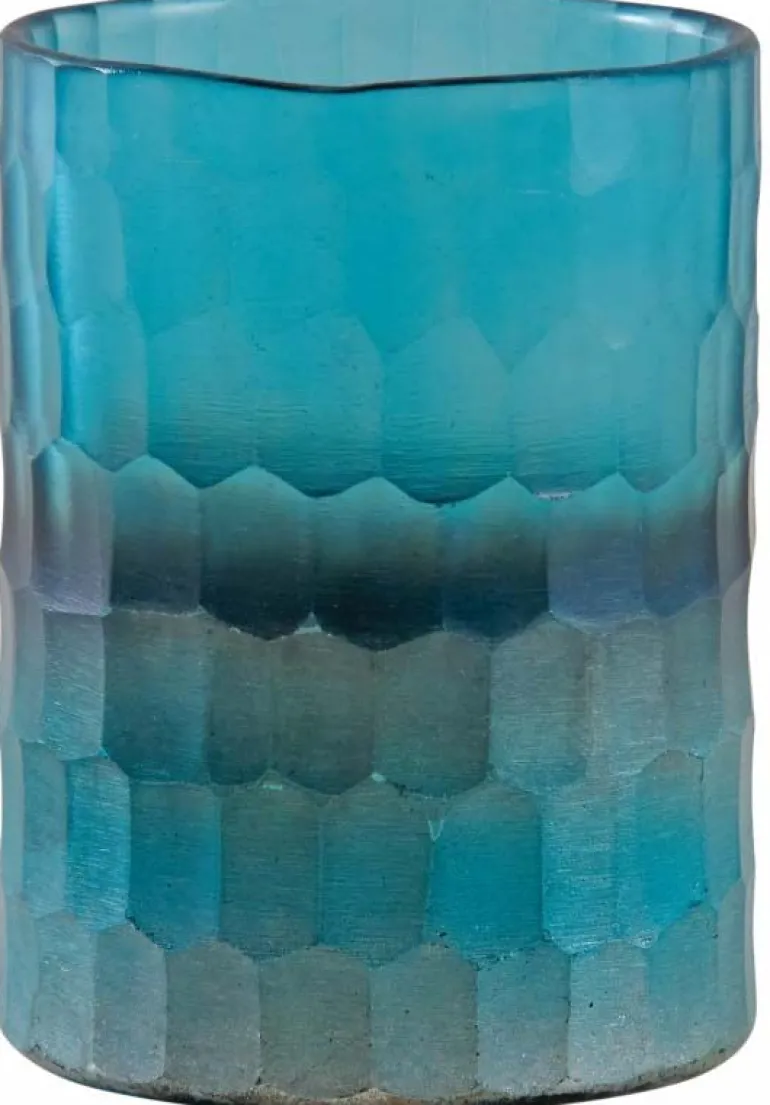 Photophore en verre mosaique turquoise