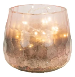 Photophore en verre teinté rose et doré 10 cm