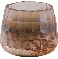 Photophore en verre teinté rose et doré 10 cm