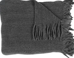 Plaid chenille en polyester avec franges 120 x 150 cm (Gris)