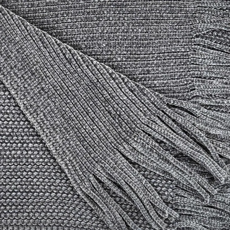 Plaid chenille en polyester avec franges 120 x 150 cm (Gris)