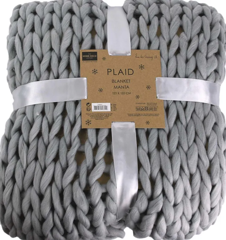 Plaid grosses mailles Chunky 120 x 150 cm (Gris)
