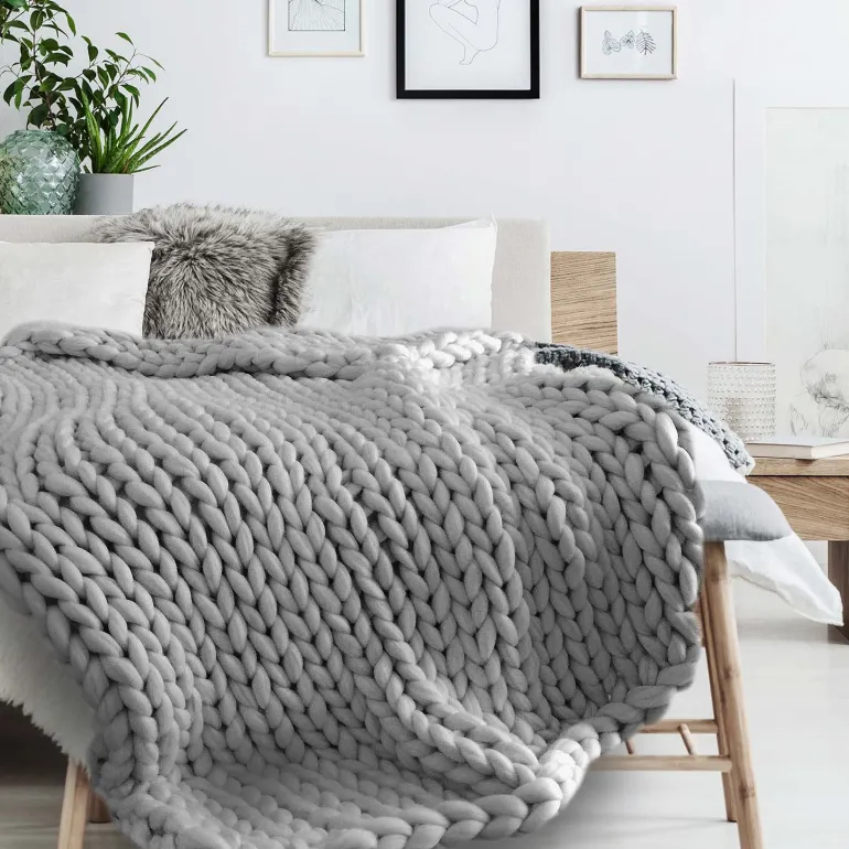 Plaid grosses mailles Chunky 120 x 150 cm (Gris)