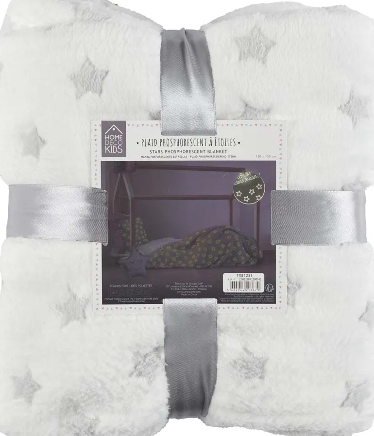 Plaid phosphorescent en polyester Etoiles 120 x 150 cm (Blanc)