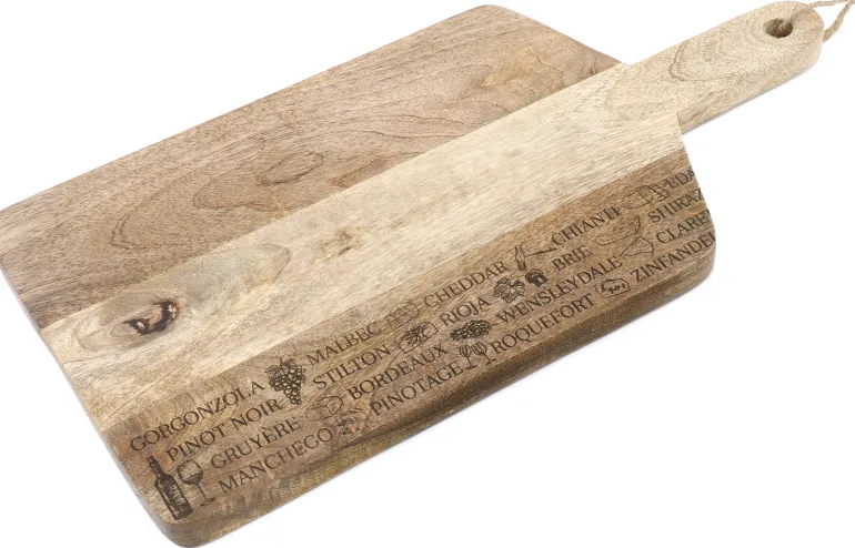 Planche à découper en bois vins et fromages
