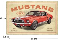 Plaque décorative en métal en relief 40 x 60 cm (Ford Mustang GT 1967)
