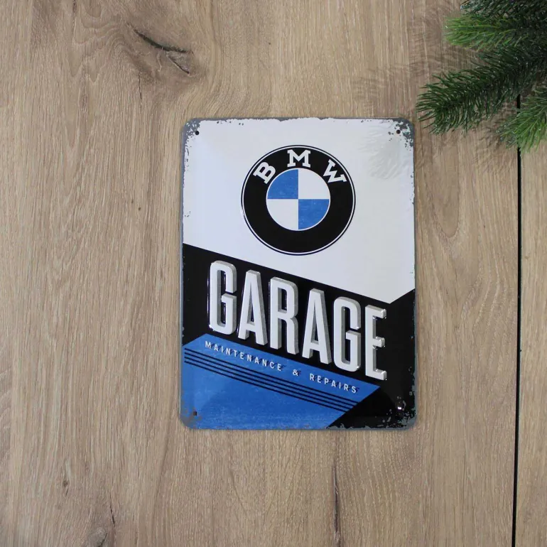 Plaque décorative en métal en relief 20 x 15 cm (BMW - Garage)