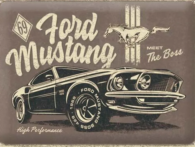 Plaque décorative en métal en relief 40 x 30 cm (Ford Mustang - The Boss)