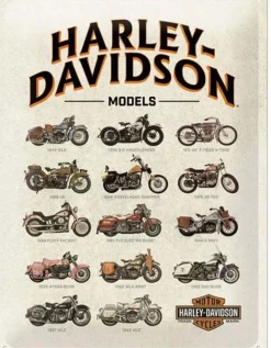 Plaque décorative en métal en relief 40 x 30 cm (Harley Davidson - Model Chart)