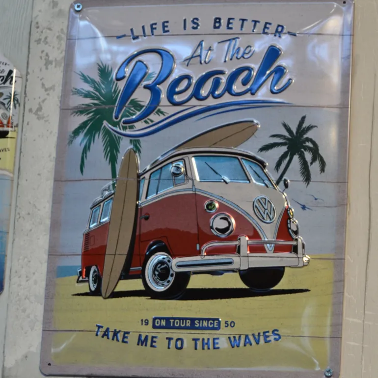 Plaque décorative en métal en relief 30 x 20 cm (Van VW - Beach)