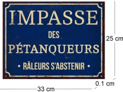 Plaque décorative en métal humour 33 x 25 cm (Impasse des pétanqueurs)