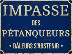 Plaque décorative en métal humour 33 x 25 cm (Impasse des pétanqueurs)