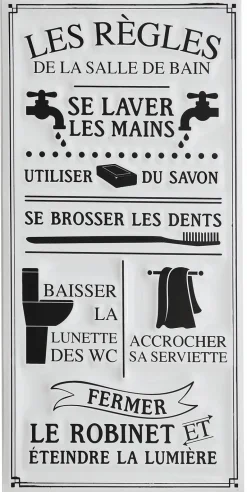 Plaque décorative en métal Règles de la salle de bain 30x60 cm