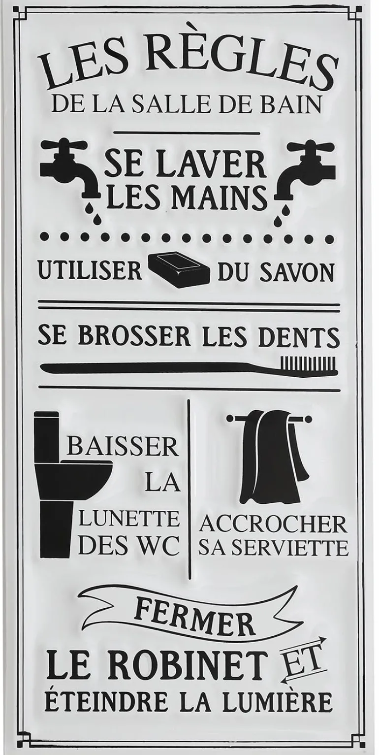 Plaque décorative en métal Règles de la salle de bain 30x60 cm