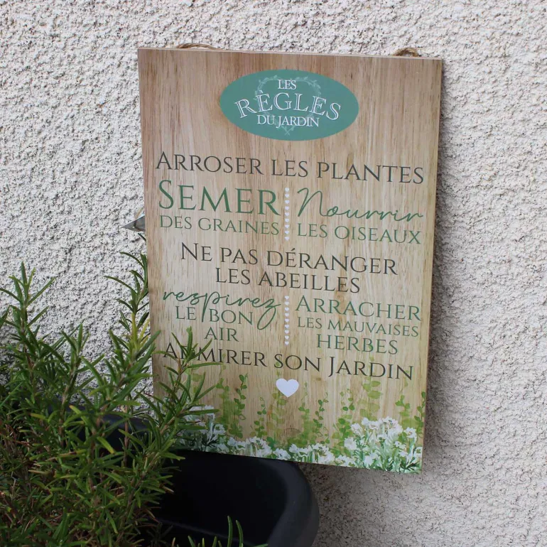 Plaque en bois Règles du jardin 20 x 30 cm
