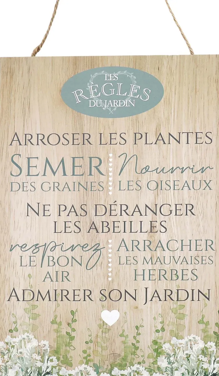 Plaque en bois Règles du jardin 20 x 30 cm