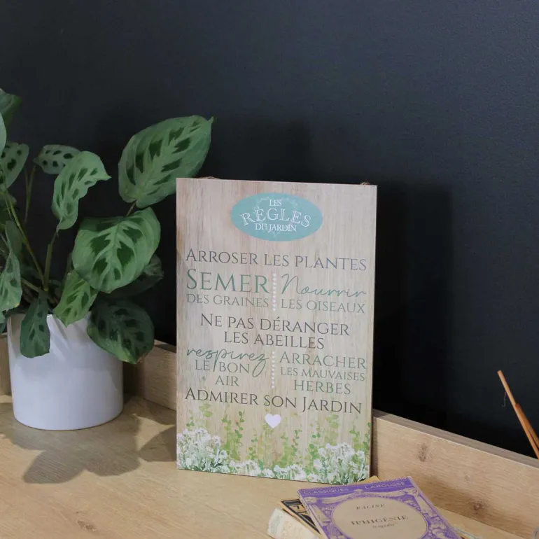 Plaque en bois Règles du jardin 20 x 30 cm