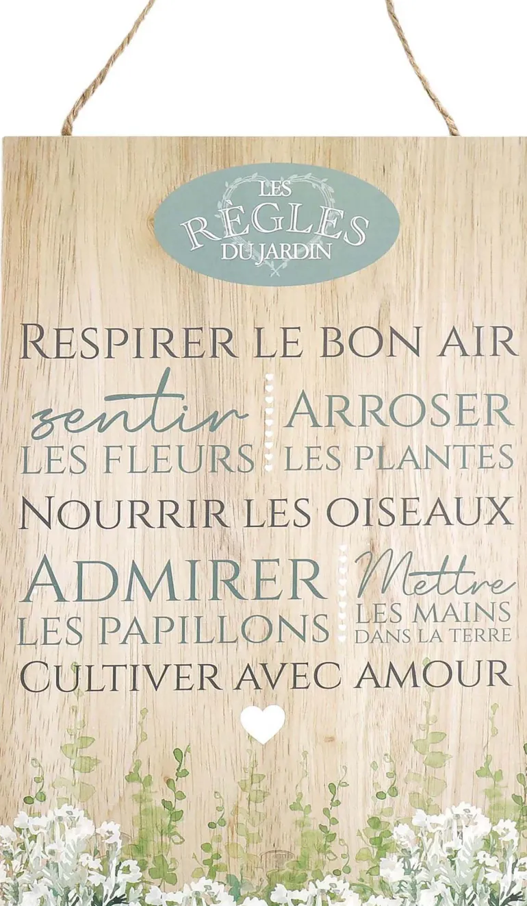 Plaque en bois Règles du jardin 20 x 30 cm