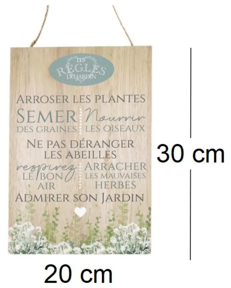 Plaque en bois Règles du jardin 20 x 30 cm