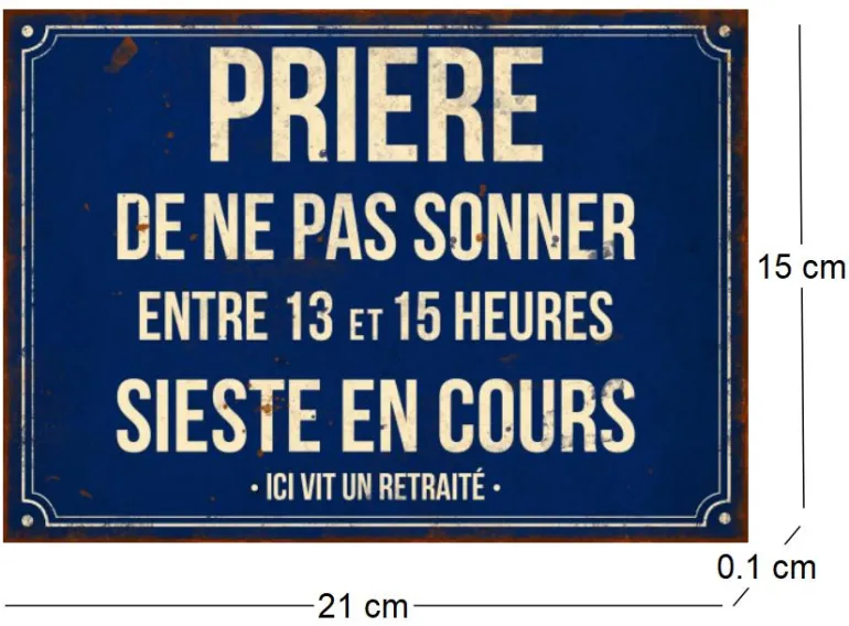 Plaque en métal humour 21 x 15 cm (Prière de ne pas sonner…)