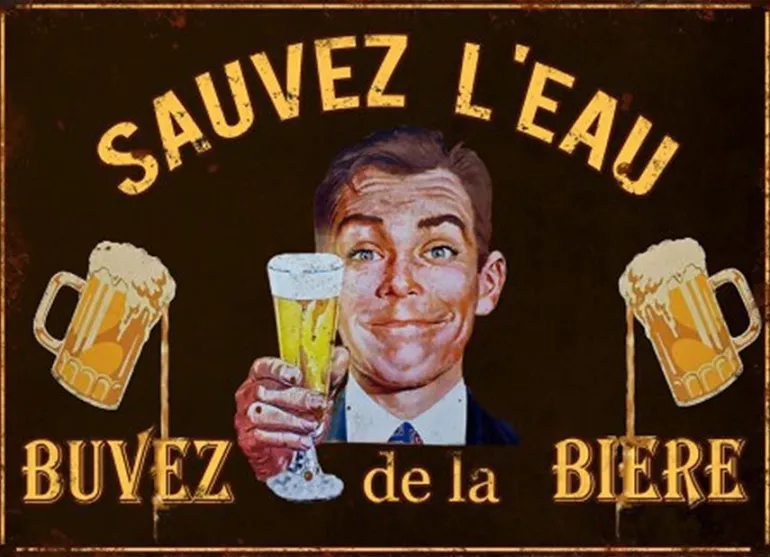 Plaque en métal humour 21 x 15 cm (Sauvez l'eau…)
