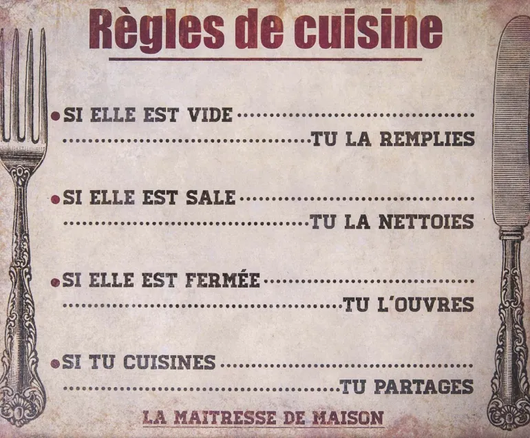Plaque Règles de cuisine