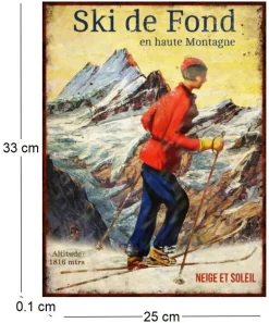 Plaque vintage sports d'hiver en métal 25 x 33 cm (Ski de fond)