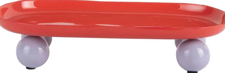 Plateau oval en métal Double Funky Large (Rouge et violet)