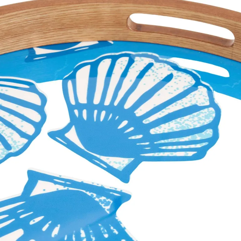 Plateaux en bois émaillé Coquillages (Lot de 2)