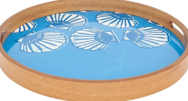 Plateaux en bois émaillé Coquillages (Lot de 2)