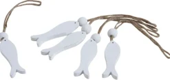 Poissons à suspendre en bois blanchi (Lot de 5)