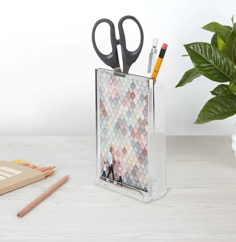 Porte photo avec vase ou porte crayons intégré Optic (Transparent)