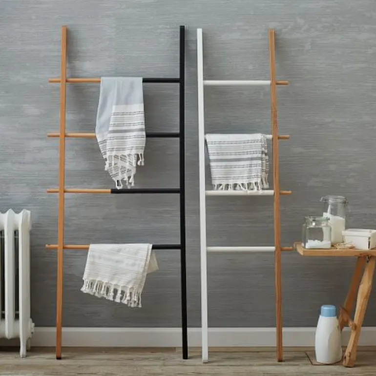 Porte serviette échelle extensible (Blanc/Naturel)